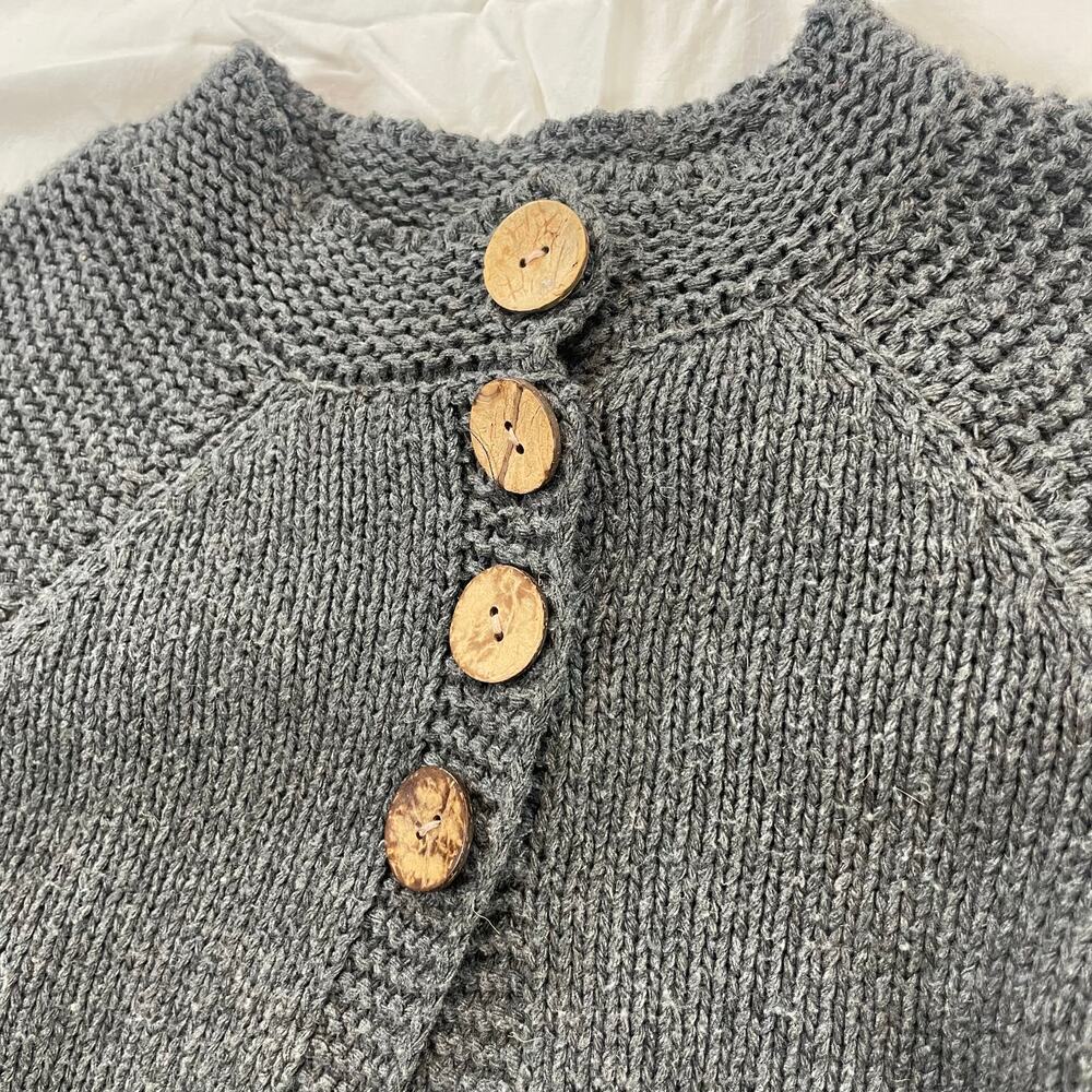 Pretty Girl Girl's Gray Chunky Knit 100% Cotton Cardigan Sweater Baby 12-18M - Picture 5 of 6